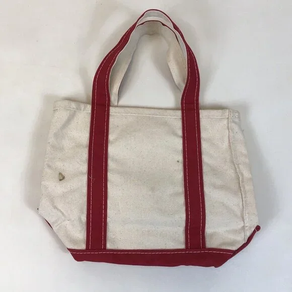 LL Bean Boat & Tote Canvas Red Double Handle Snowflake Small Bag Made in USA - Picture 4 of 13